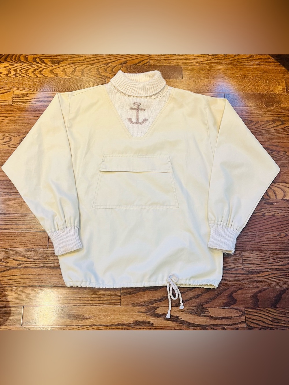 Cream Anchor-Knit Funnel Neck Men’s Sweater